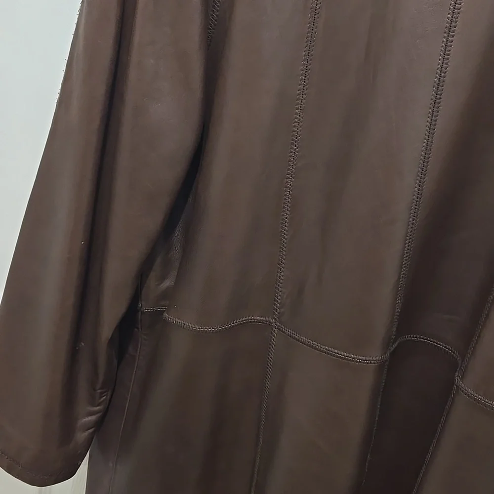 Vintage Gallery genuine lamb leather chocolate brown button down jacket coat XL